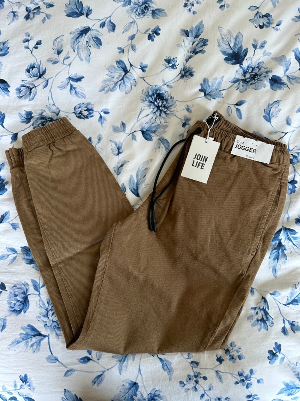 Bershka Jogger Pants Men's Large Tan Beige Cotton Stretch Drawstring